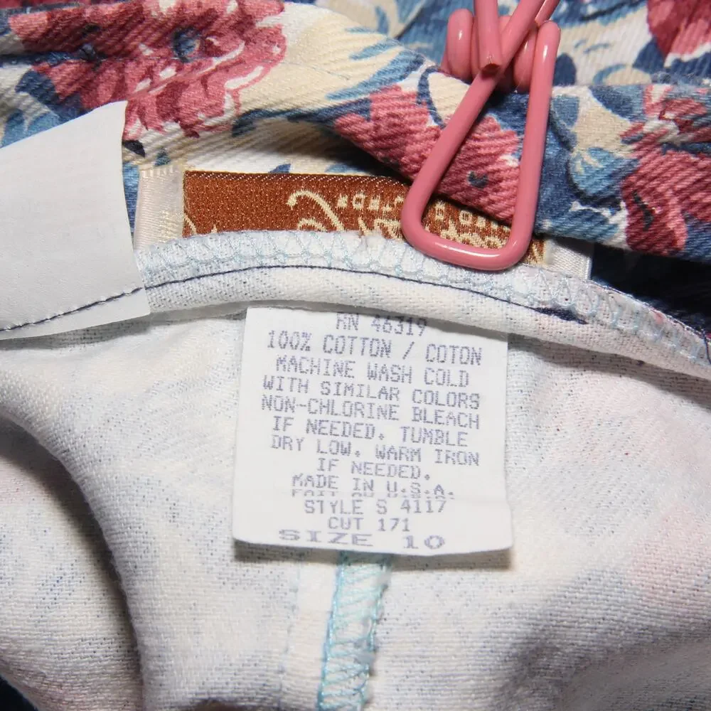 Vintage Norm Thompson Floral Denim Pencil Skirt Size 10 Midi/Maxi Made in USA